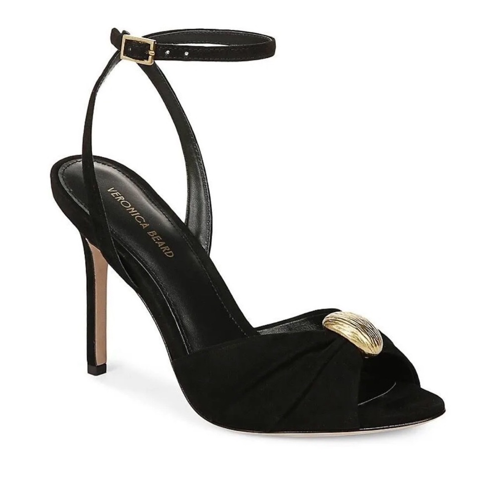 NWOT Veronica Beard Black Heels with Gold Detail size 7.5 - Picture 2 of 11